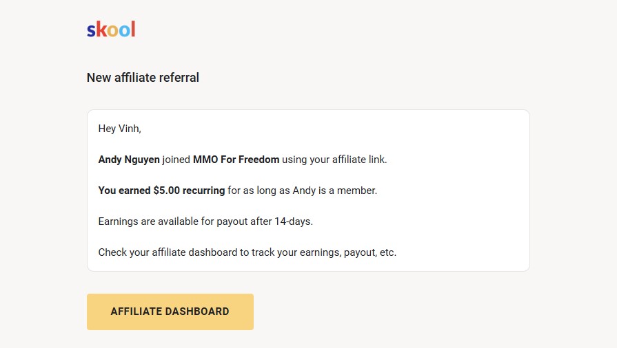Đơn hàng affiliate đầu tiên
